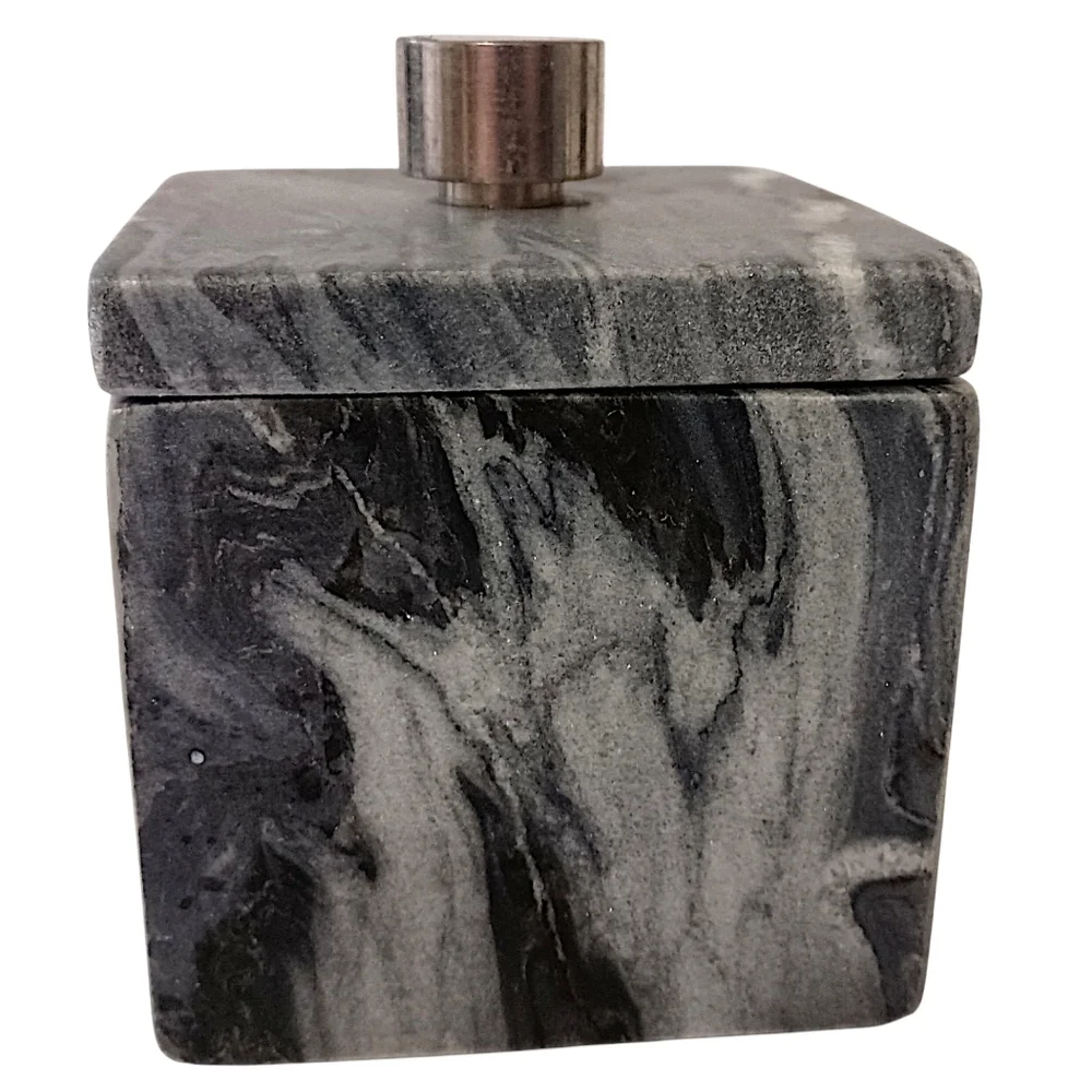 Marble Natural Stone Bathroom Storage Container Canister Silver Tone Handle Gray
